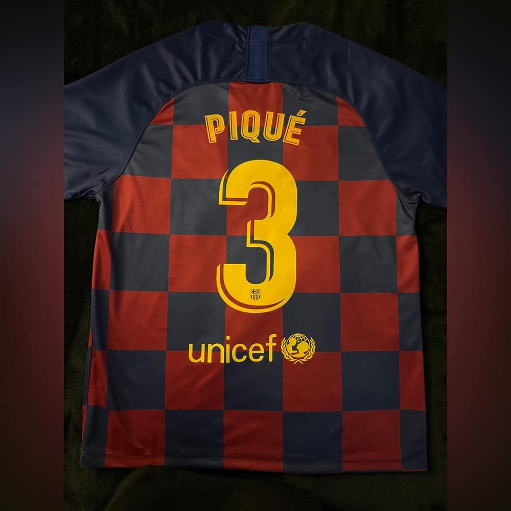 Piqué #3 Barcelona Large 2019 Retro Soccer Jersey Home Gerrard Pique